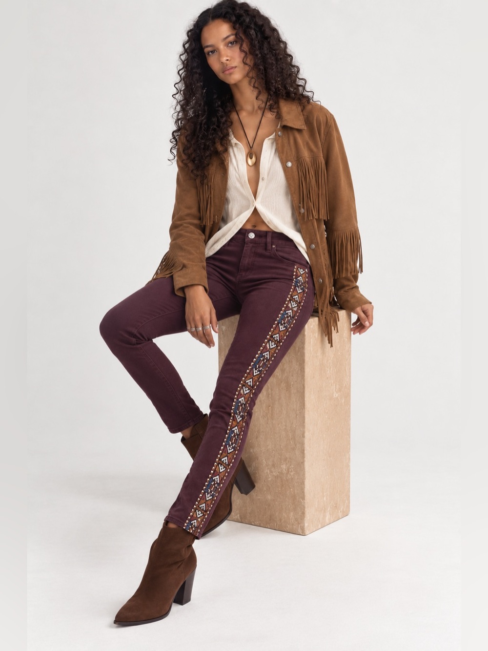 NWOT Driftwood Anthropologie Jackie Burgundy Embroidered Stripe Skinny Jeans 2